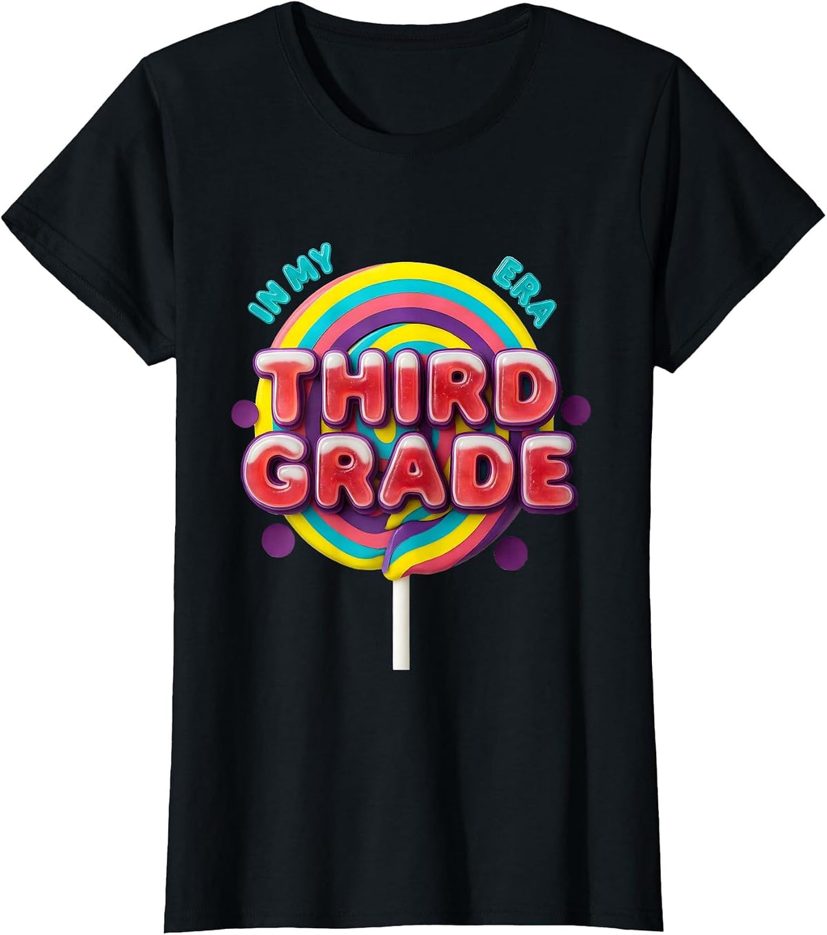 Women's In My Third Grade Era Retro Gummy Girl Teacher Back T-Shirt - Black