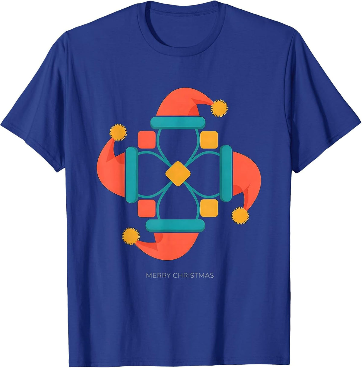 Merry Christmas Flat Vector Santa Hat Family Matching T-Shirt - Royal Blue
