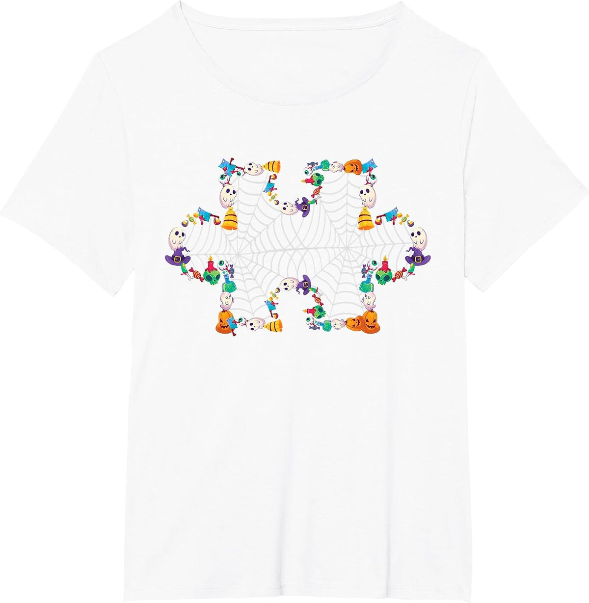 Halloween Autism Awareness Puzzle Pumpkin Ghost Broom Zombie T-Shirt - White