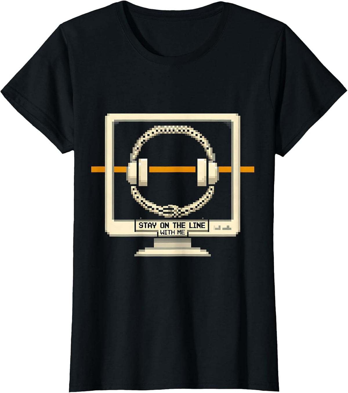 Stay On The Line With Me Pixel Art 911 Dispatcher Thin T-Shirt - Black