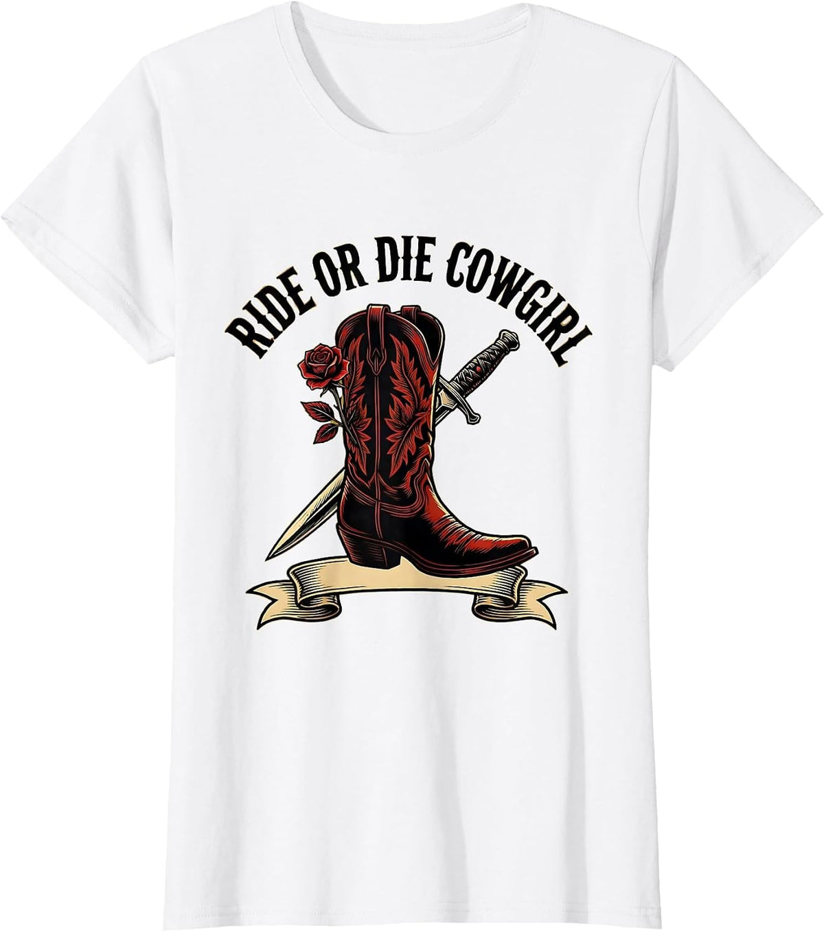 Ride or Die Cowgirl Western Design T-Shirt - White