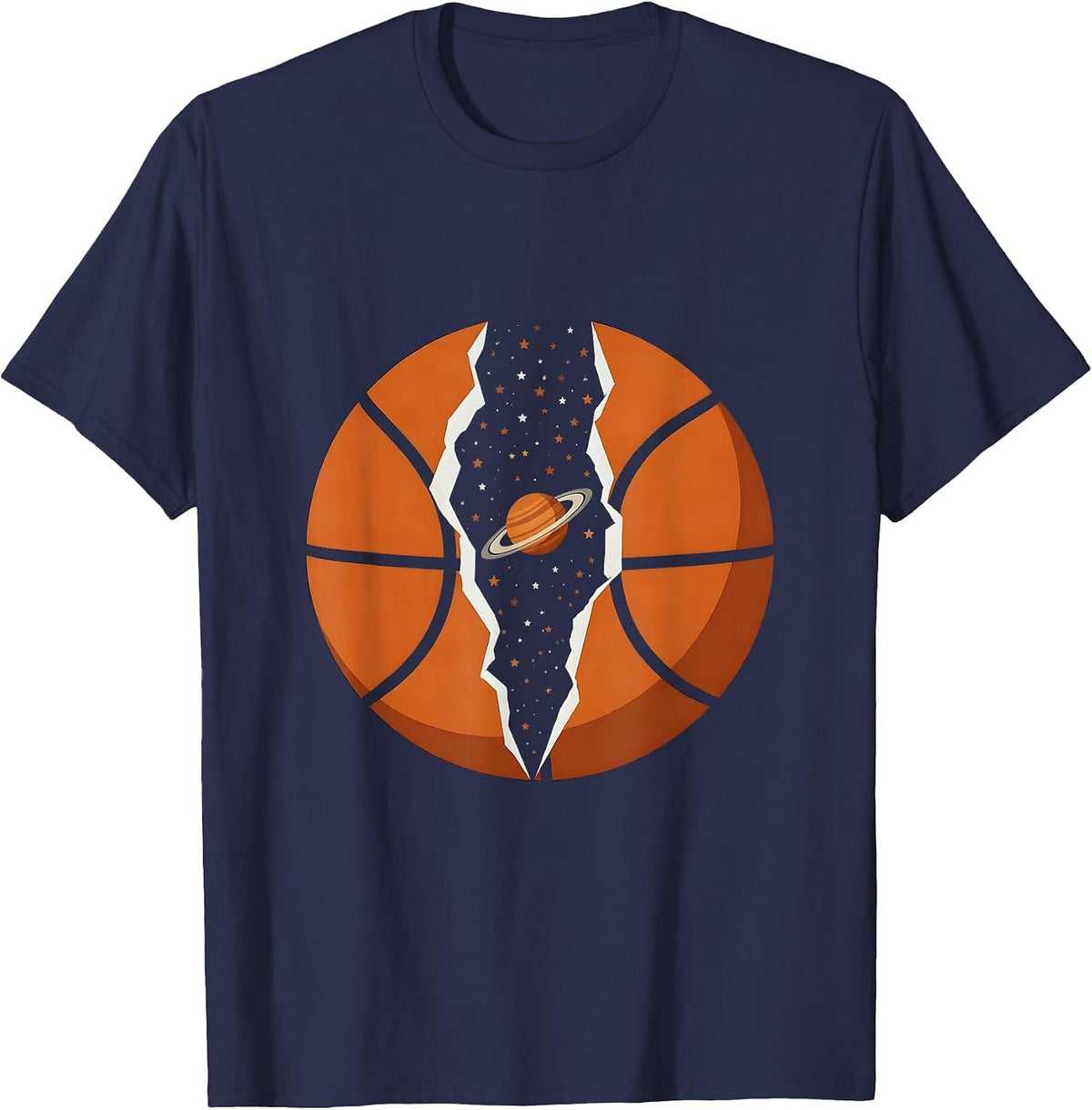 Galaxy Basketball Cosmic Split Universe Design T-Shirt - Navy Blue