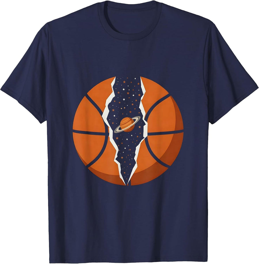 Galaxy Basketball Cosmic Split Universe Design T-Shirt - Navy Blue