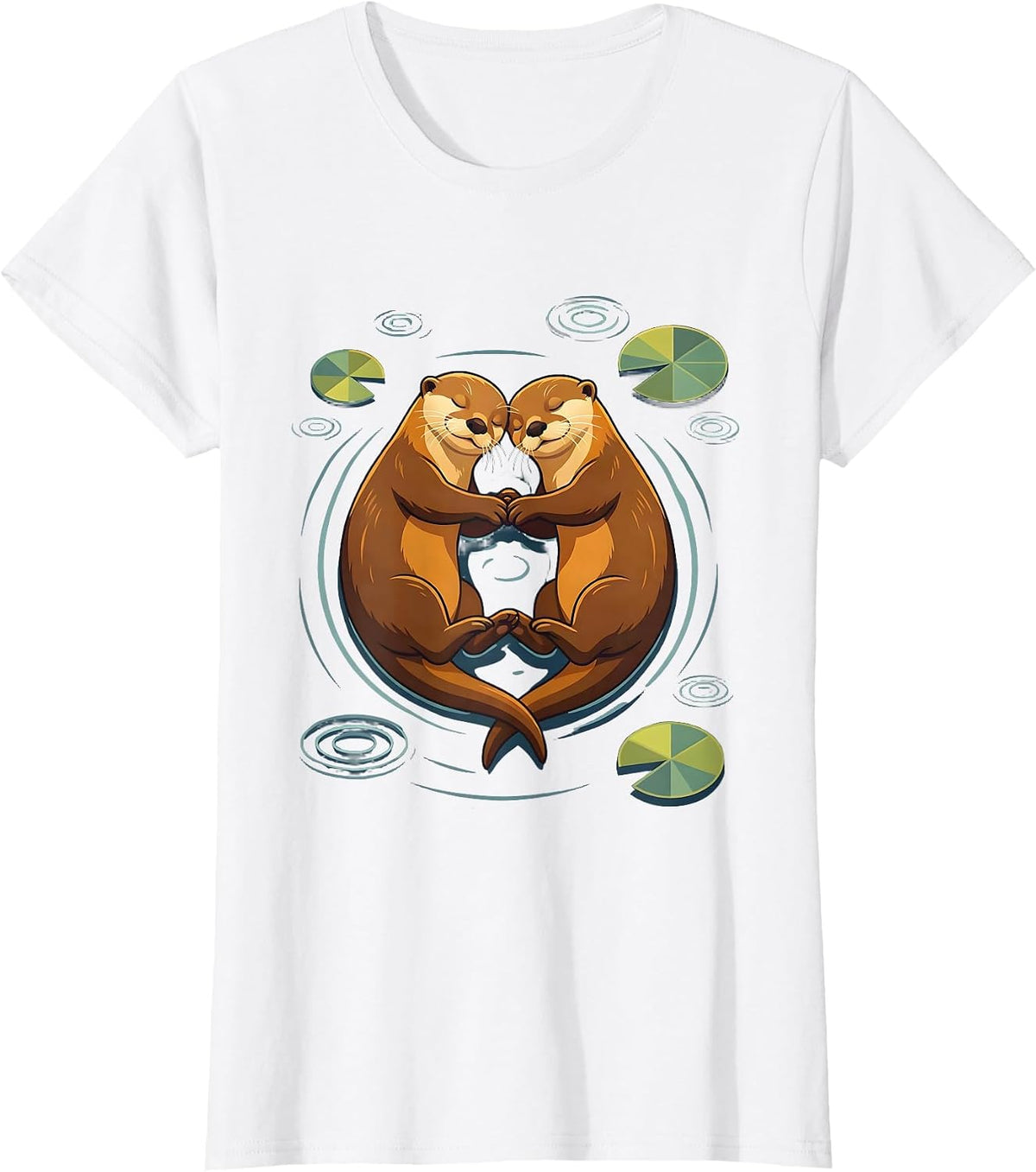 Women's Otters Holding Hands Sleeping Cute Wildlife Art T-Shirt - White