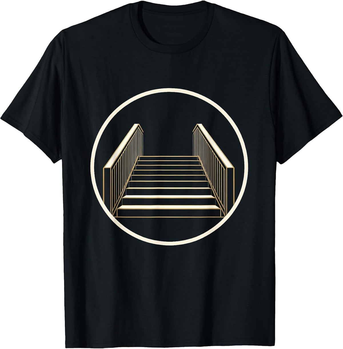 Men's Well-Lit Staircase Double Handrails Fall Prevention T-Shirt - Black