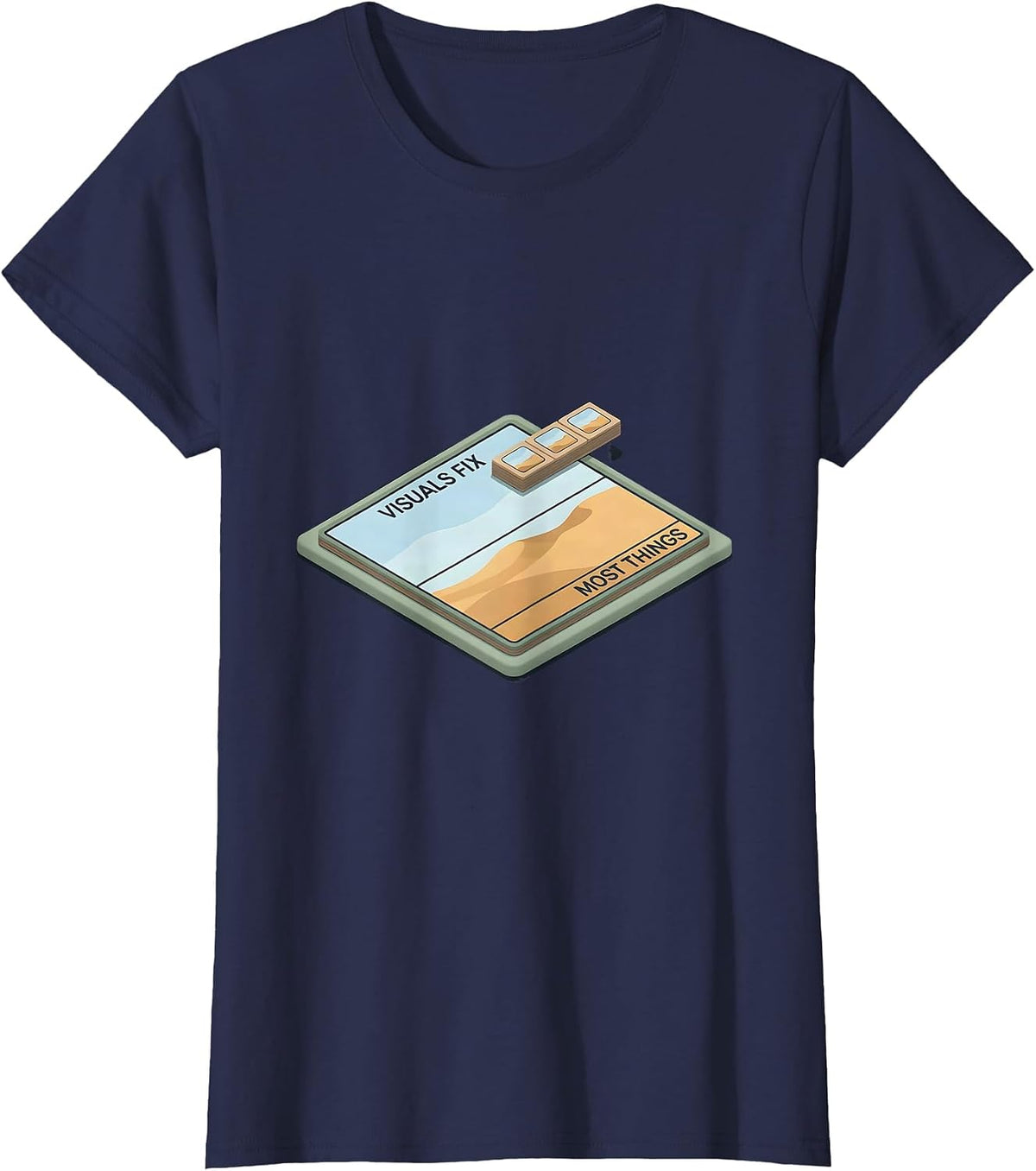 Women's Visuals Fix Most Things Editorial Conceptual SPED Teacher T-Shirt - Navy Blue