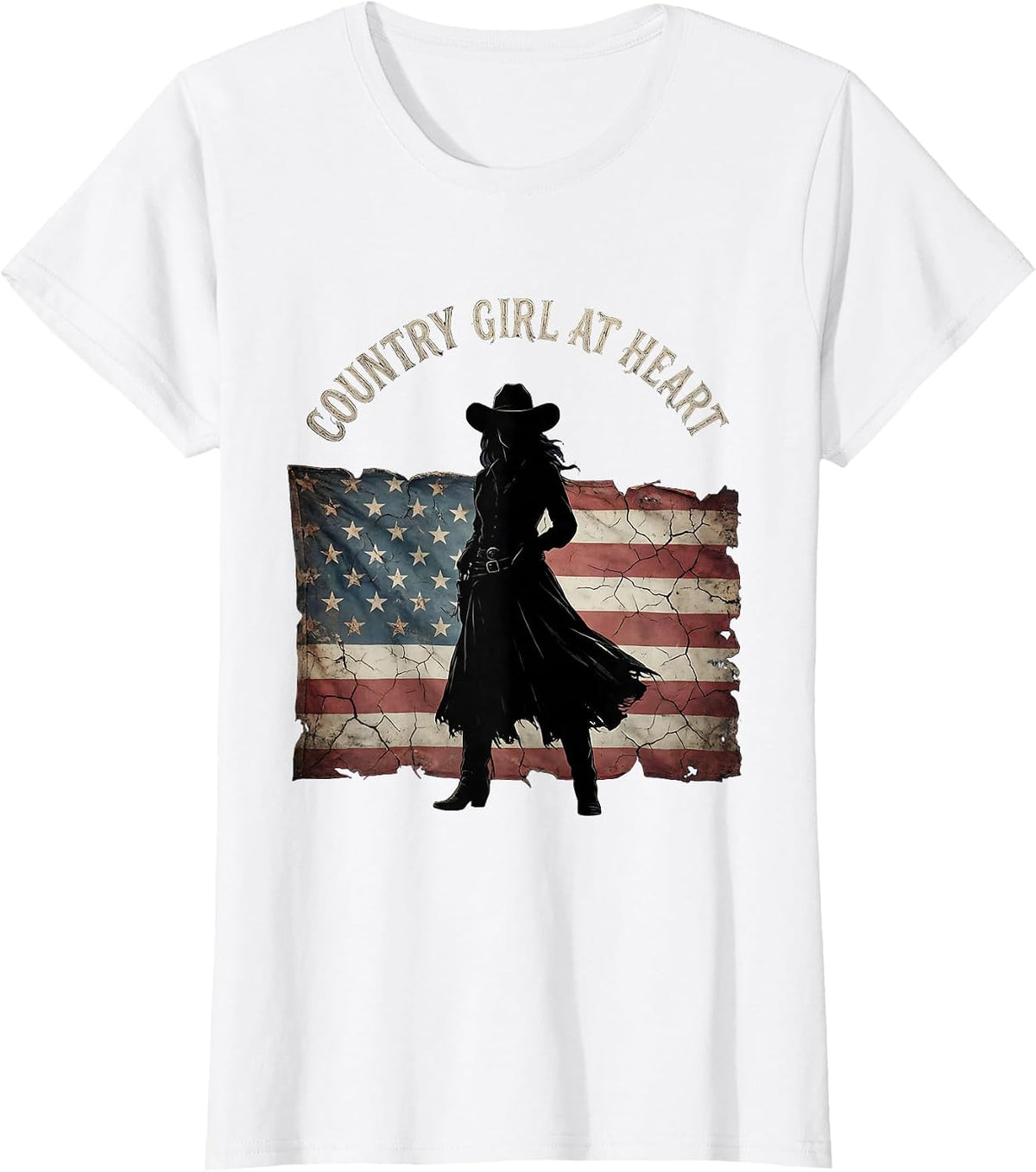 Women's Country Girl At Heart Cowgirl Design T-Shirt - White