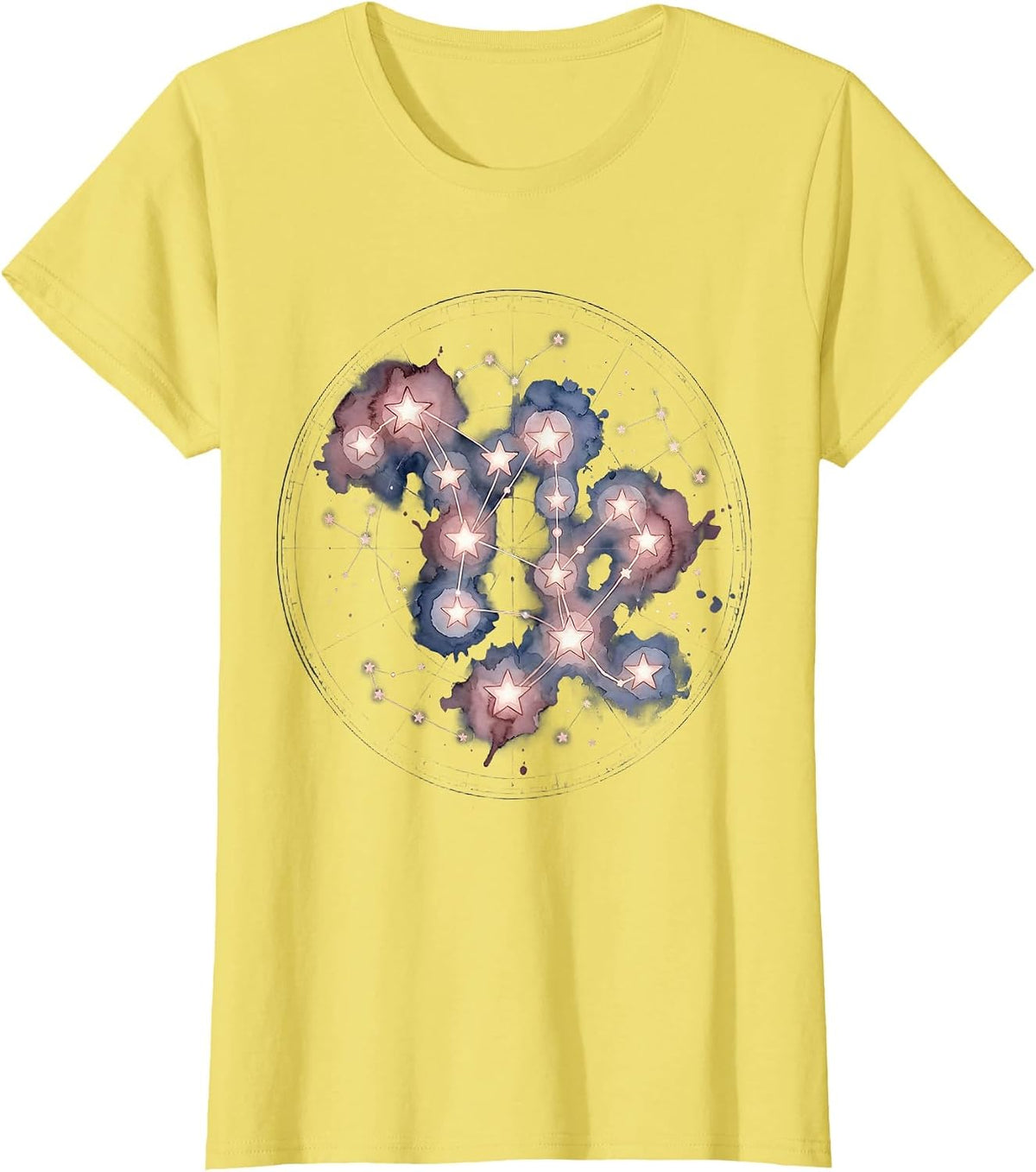 Women's Virgo Constellation Dotted Star Map Design T-Shirt - Lemon Yellow