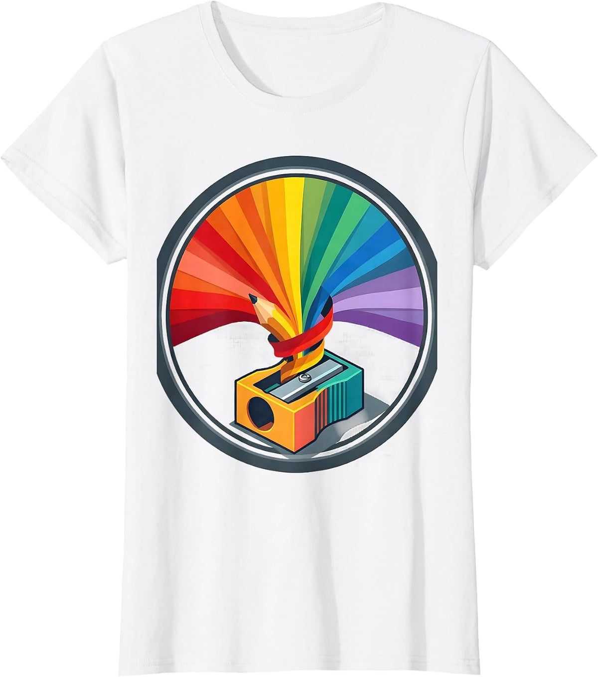 Women's Third Grade Teacher Rainbow Pencil Sharpener T-Shirt - White