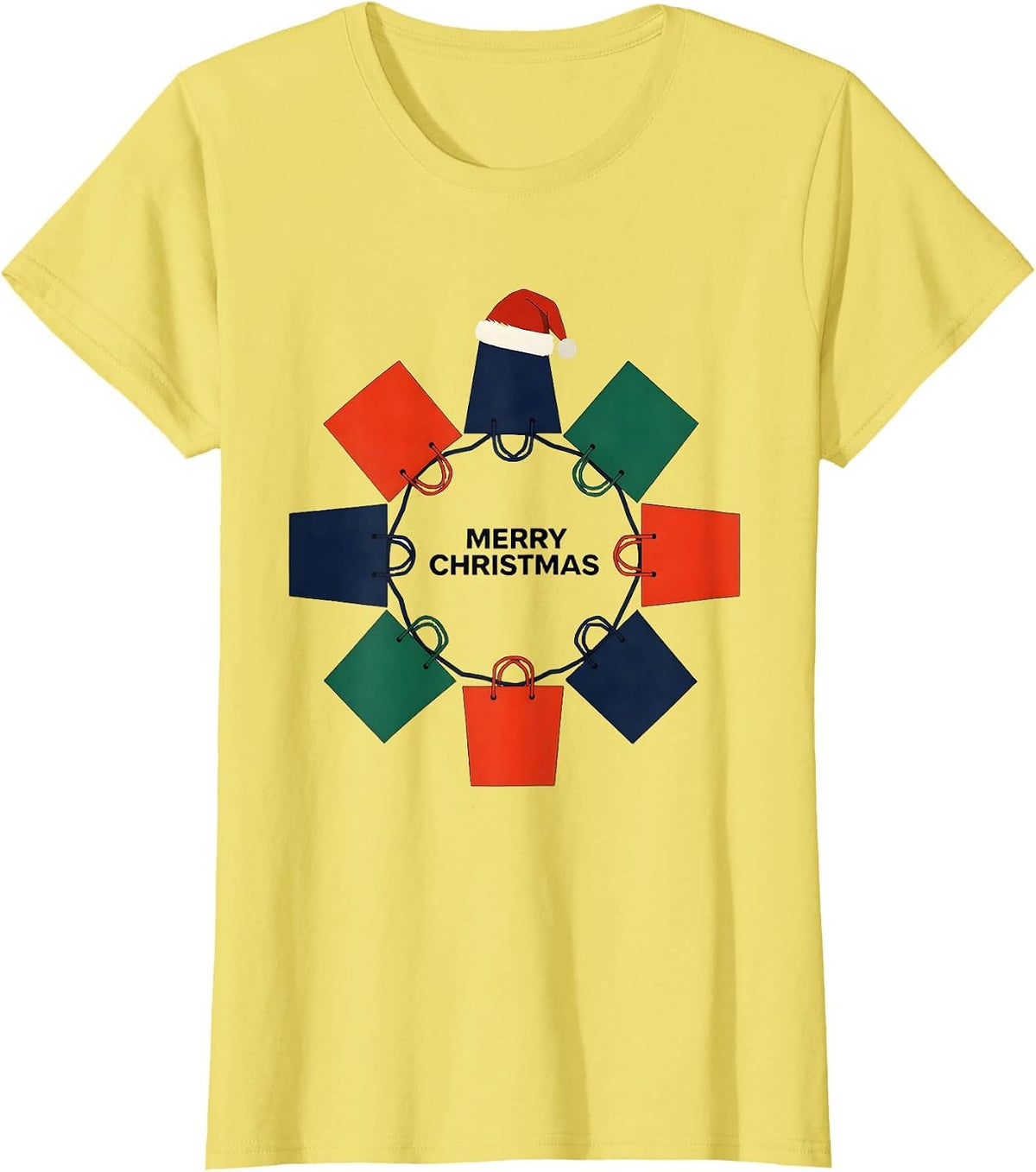 Merry Christmas Flat Gift Sacks Family Matching Holiday T-Shirt - Lemon Yellow