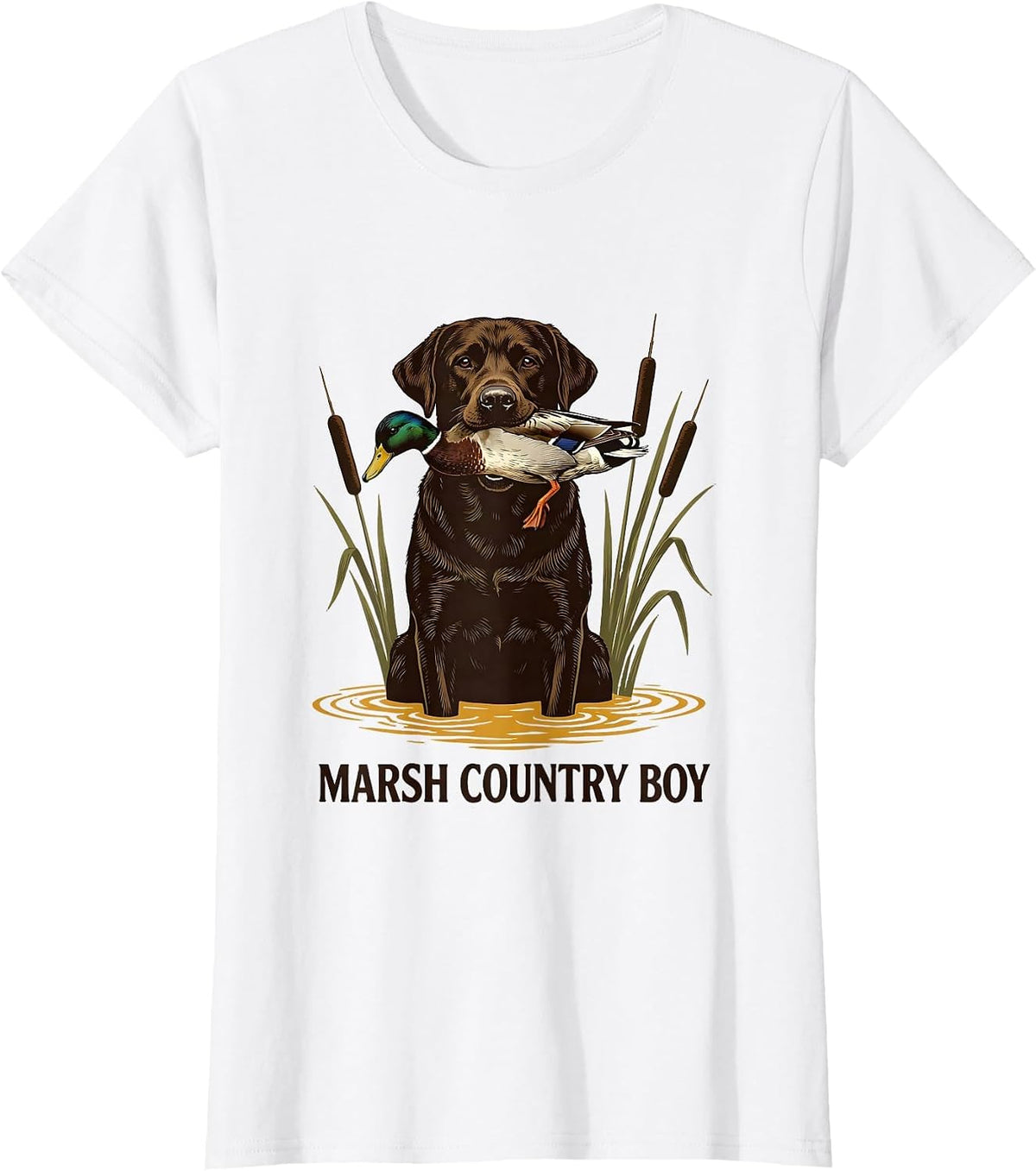 Marsh Country Boy Screenprint Poster Labrador Duck Hunting T-Shirt - White