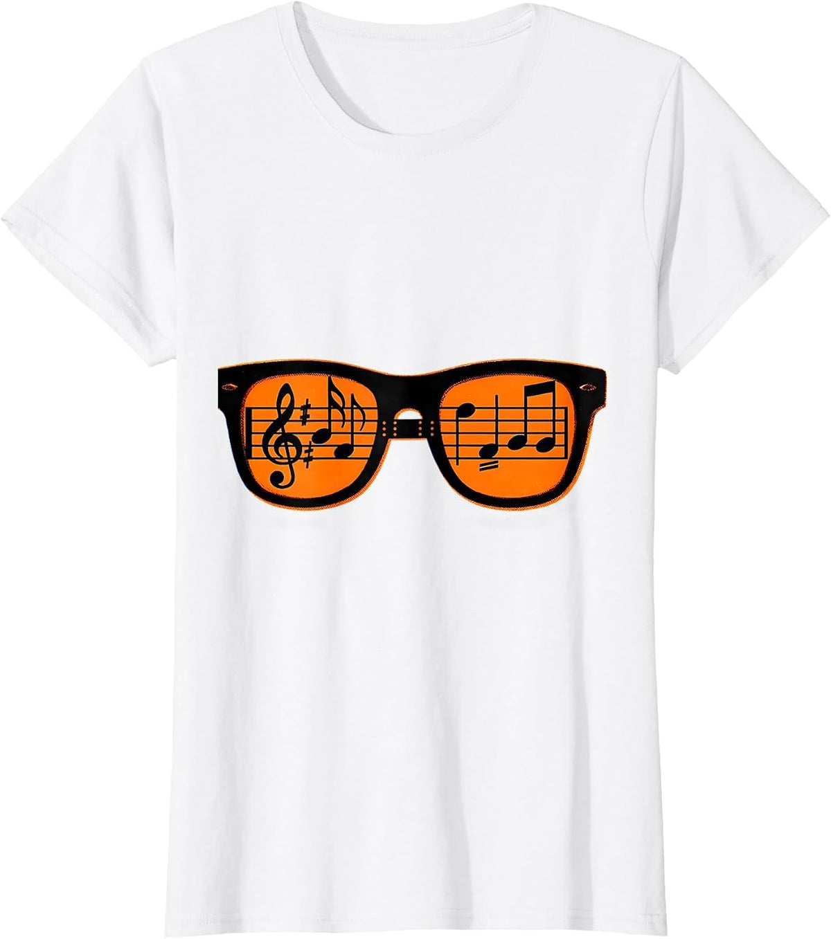 Women's Music Notes Spectacles Risograph Humor Musician Gift T-Shirt - White