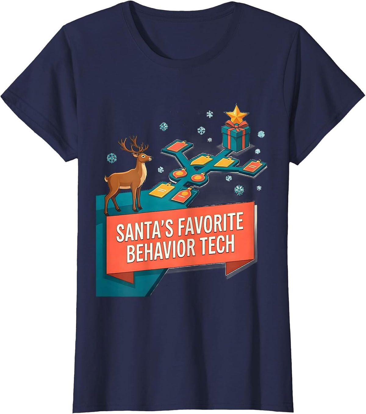 Women's Santa's Favorite Behavior Tech Groovy Occupational Therapy T-Shirt - Navy Blue