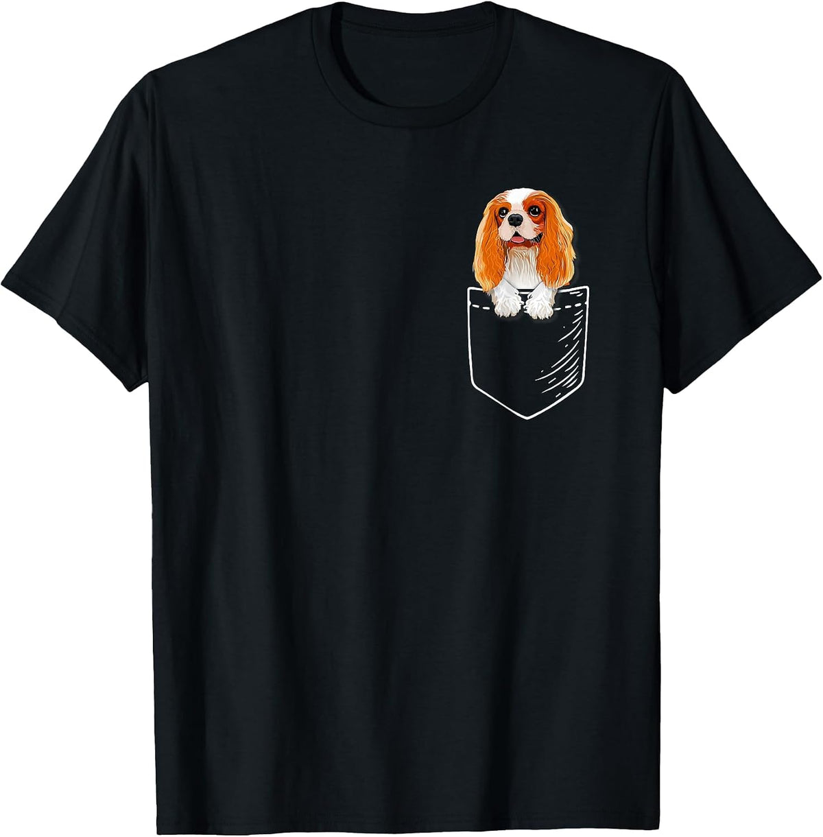 Cute Mens Womens Kids Pocket Cavalier Spaniel Dog Lover T-Shirt - Black