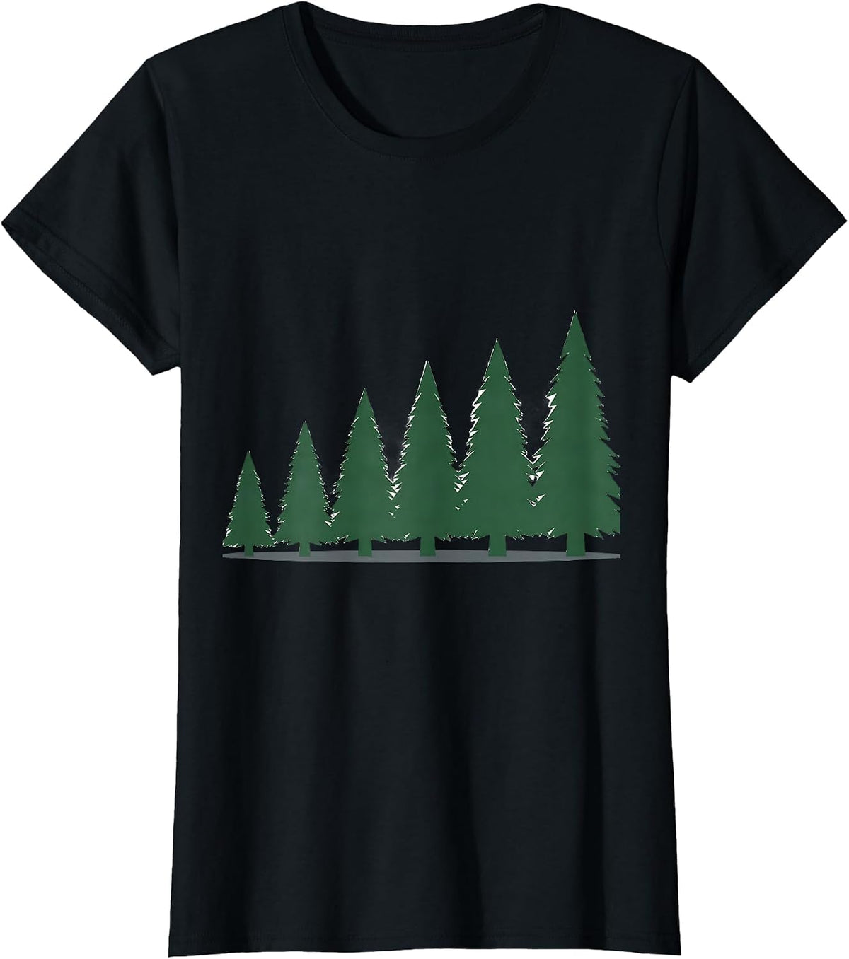 Women's Evergreen Tree Row Christmas Family Matching Holiday T-Shirt - Black