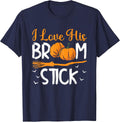 I Love His Broomstick I Love Her Pumpkins T-Shirt - Navy Blue