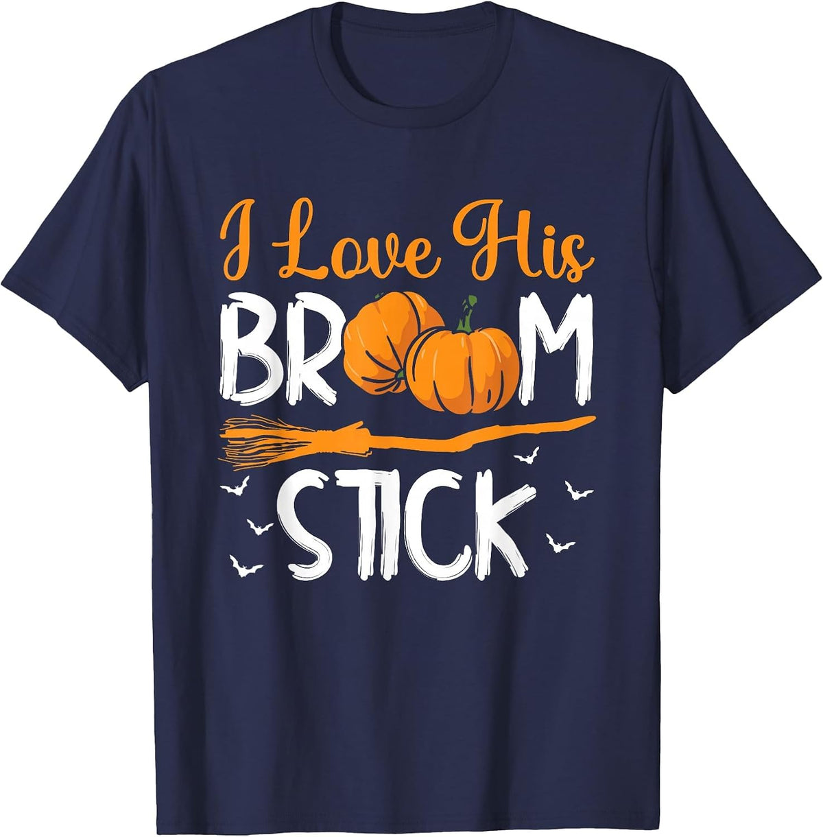 I Love His Broomstick I Love Her Pumpkins T-Shirt - Navy Blue