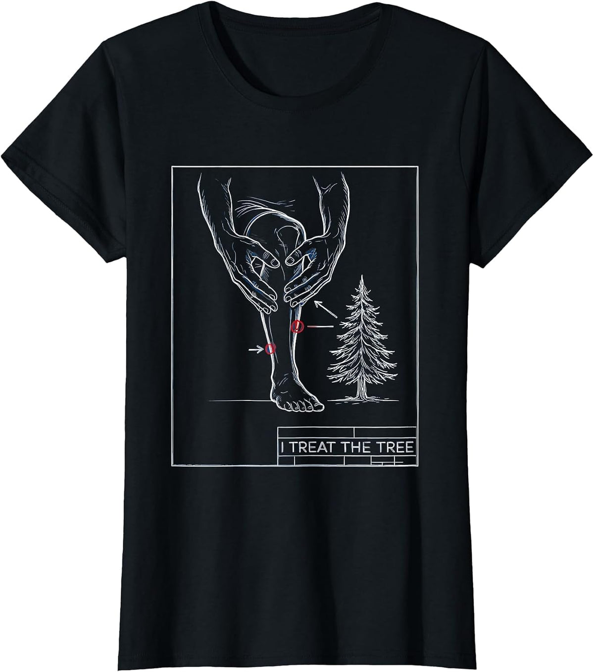 I Treat The Tree Technical Blueprint Funny Physical Therapy T-Shirt - Black