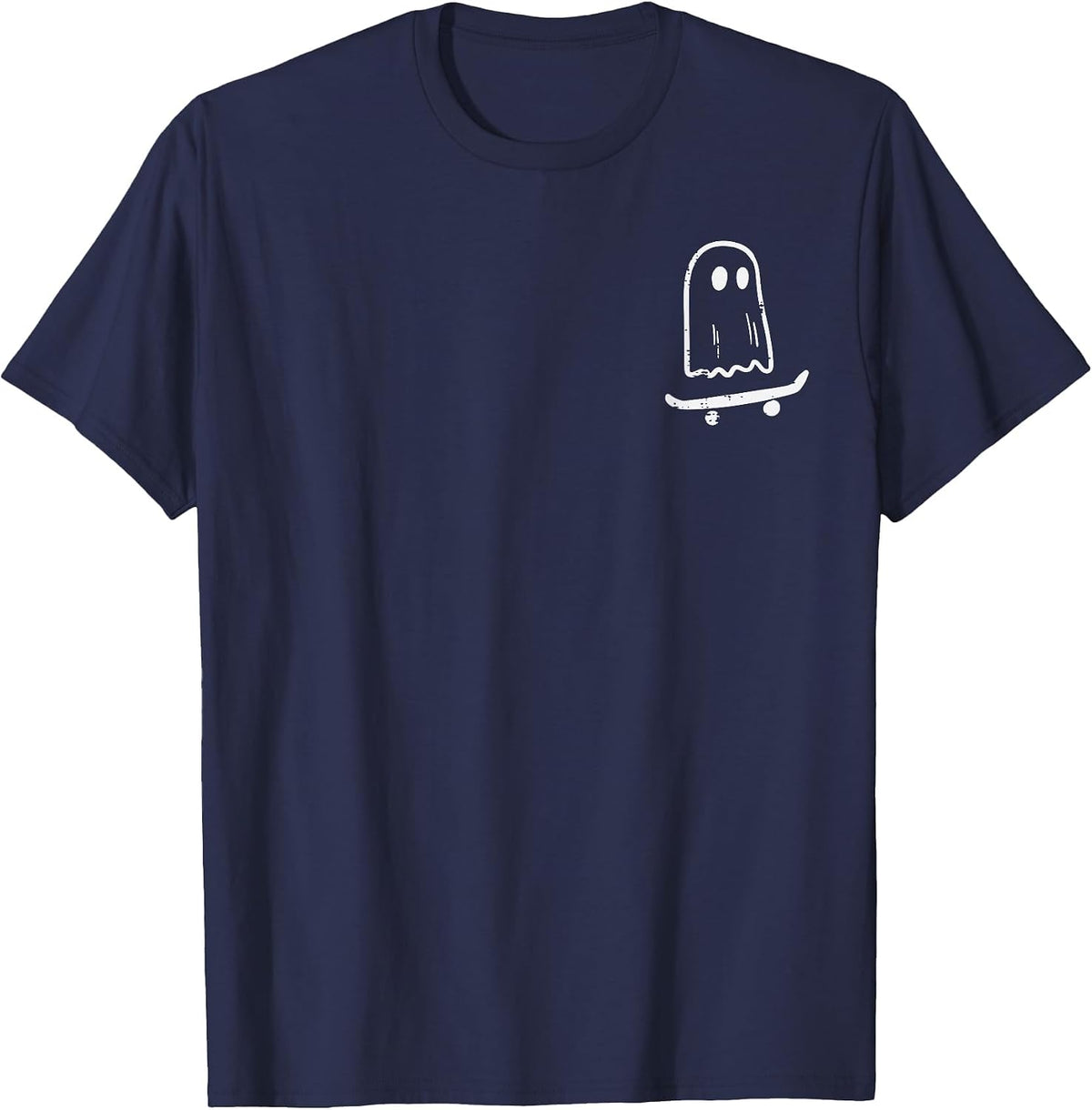 Ghost On Skateboard Funny Retro Halloween Costume Boys Kids T-Shirt - Navy Blue