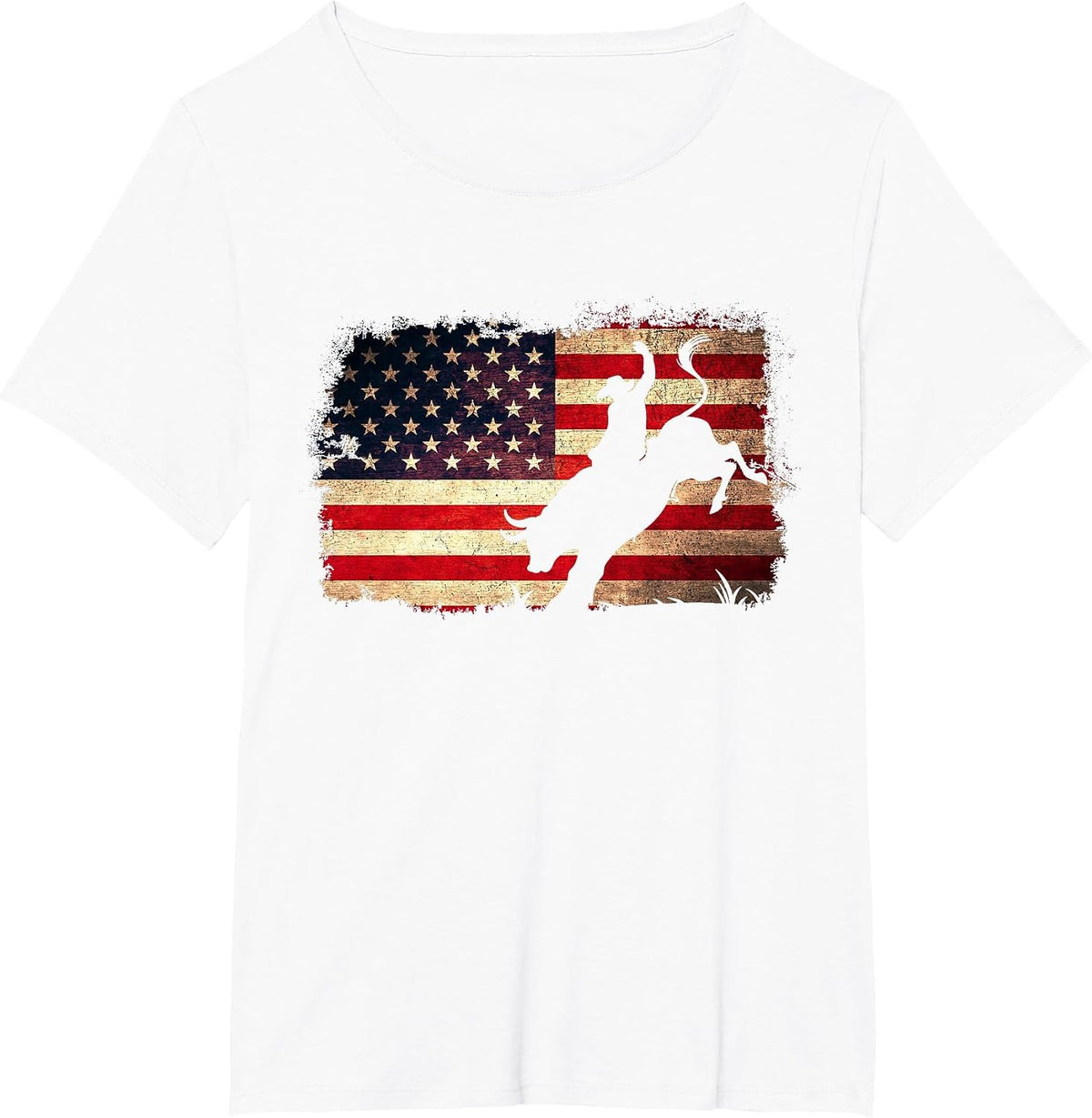 Rodeo Cowboy Bull Rider 4th of July Patriotic USA Flag T-Shirt - White