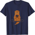Otter Silhouette Heart Wildlife Animal Print Artwork T-Shirt - Navy Blue