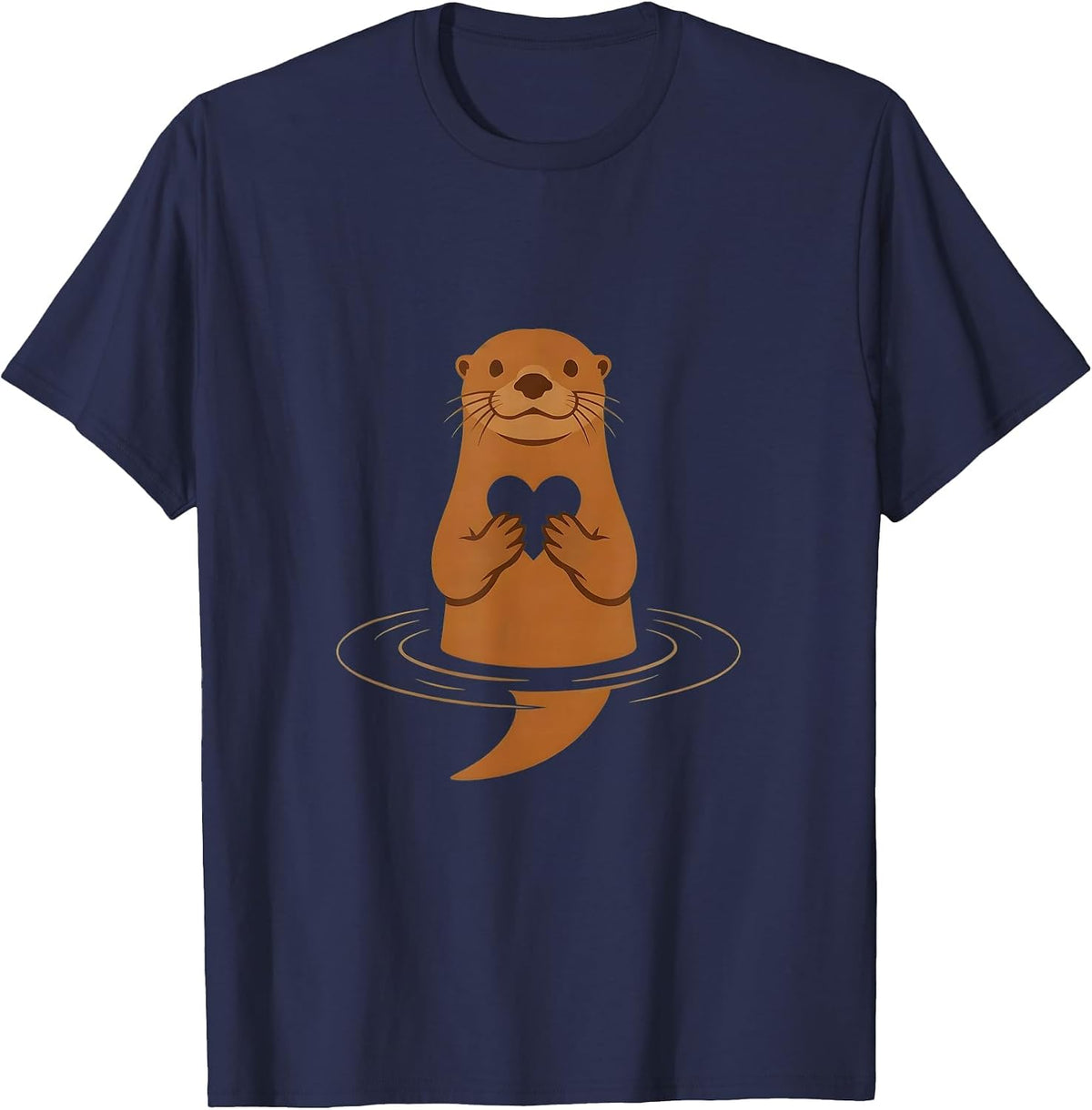 Otter Silhouette Heart Wildlife Animal Print Artwork T-Shirt - Navy Blue