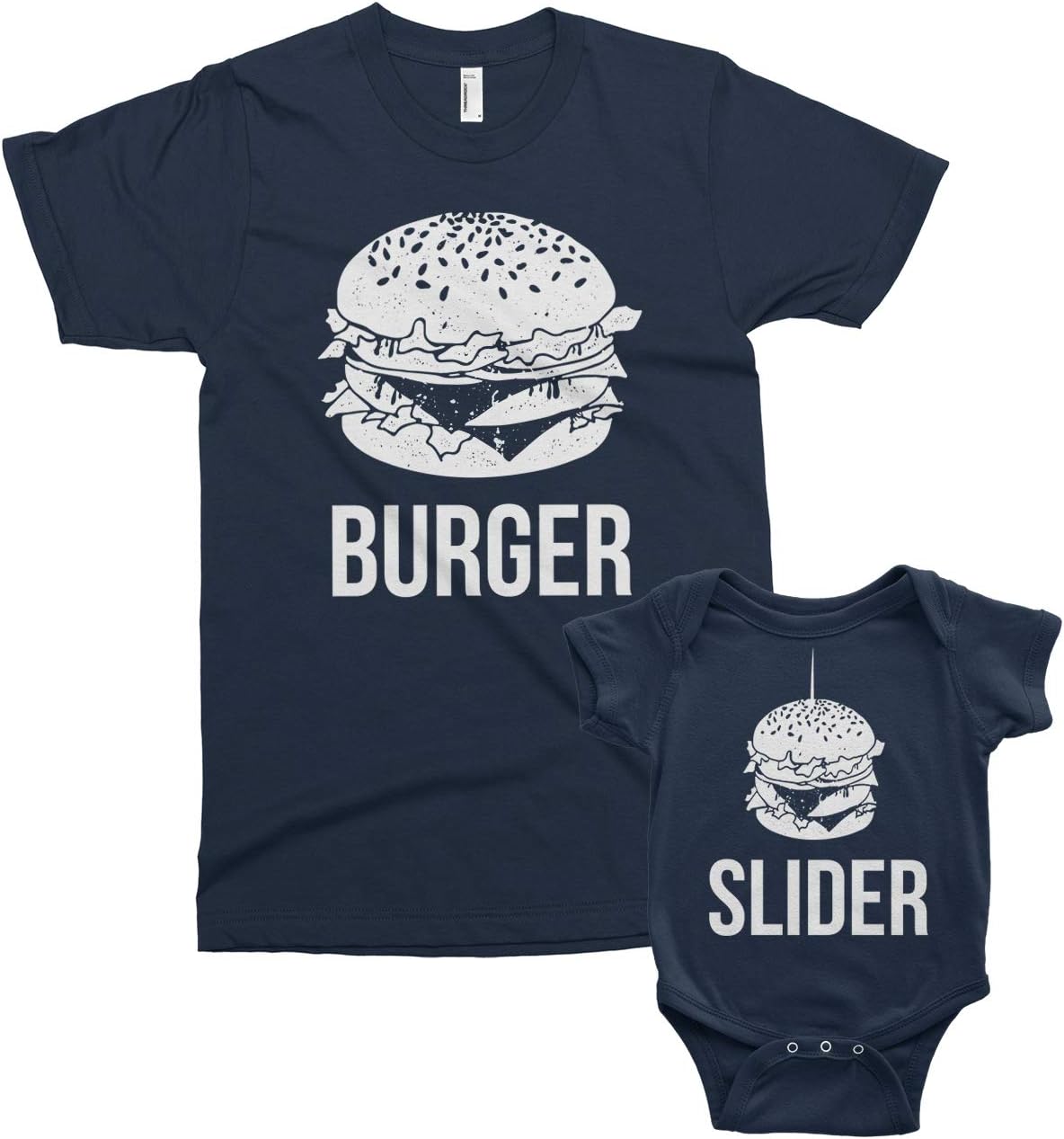 Threadrock Burger & Slider Infant Bodysuit & Men's T-Shirt Matching Set - Slider | Infant Bodysuit | Navy