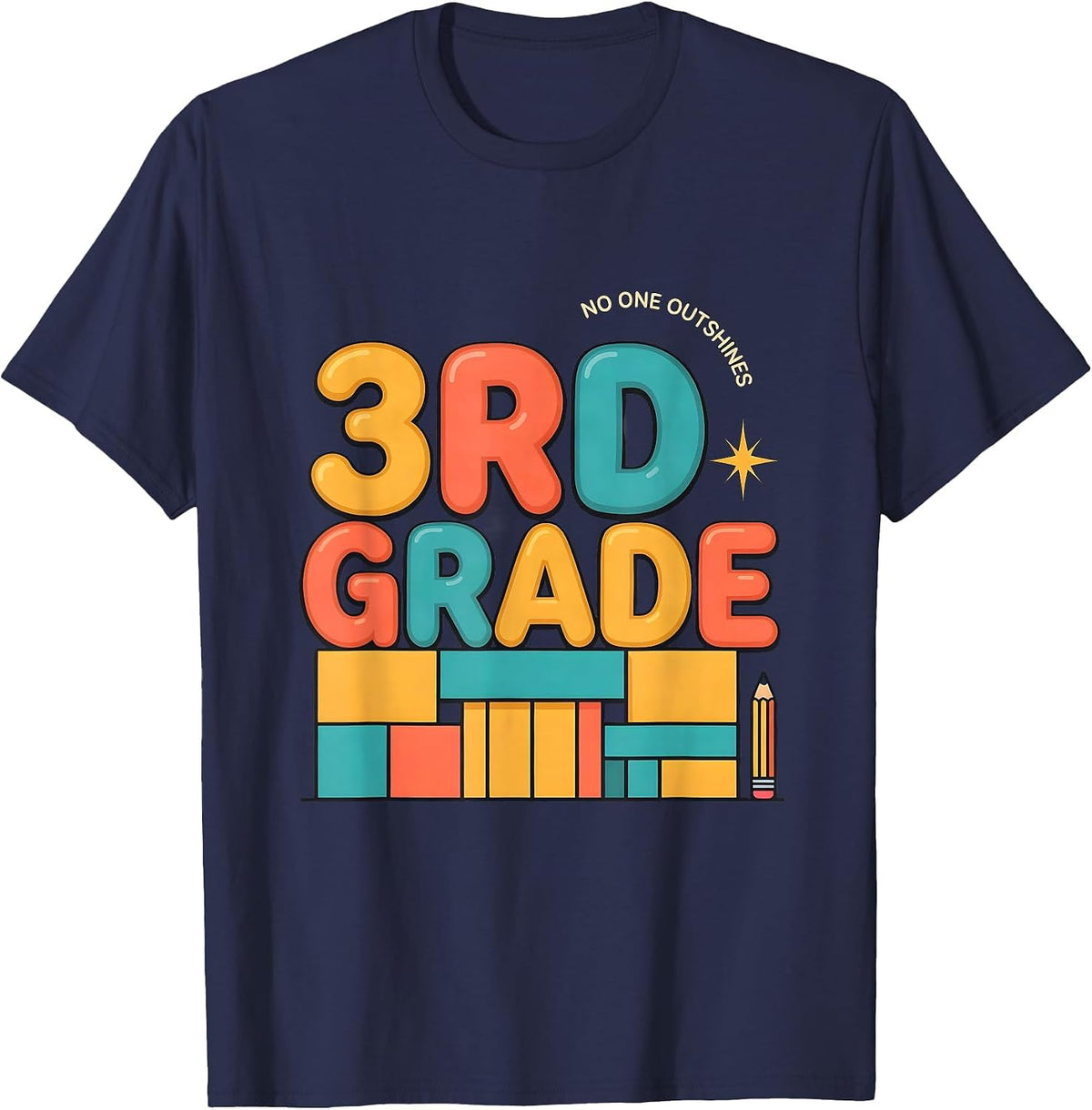 Men's No One Outshines 3rd Grade Funny Teacher Crew Back To School T-Shirt - Navy Blue