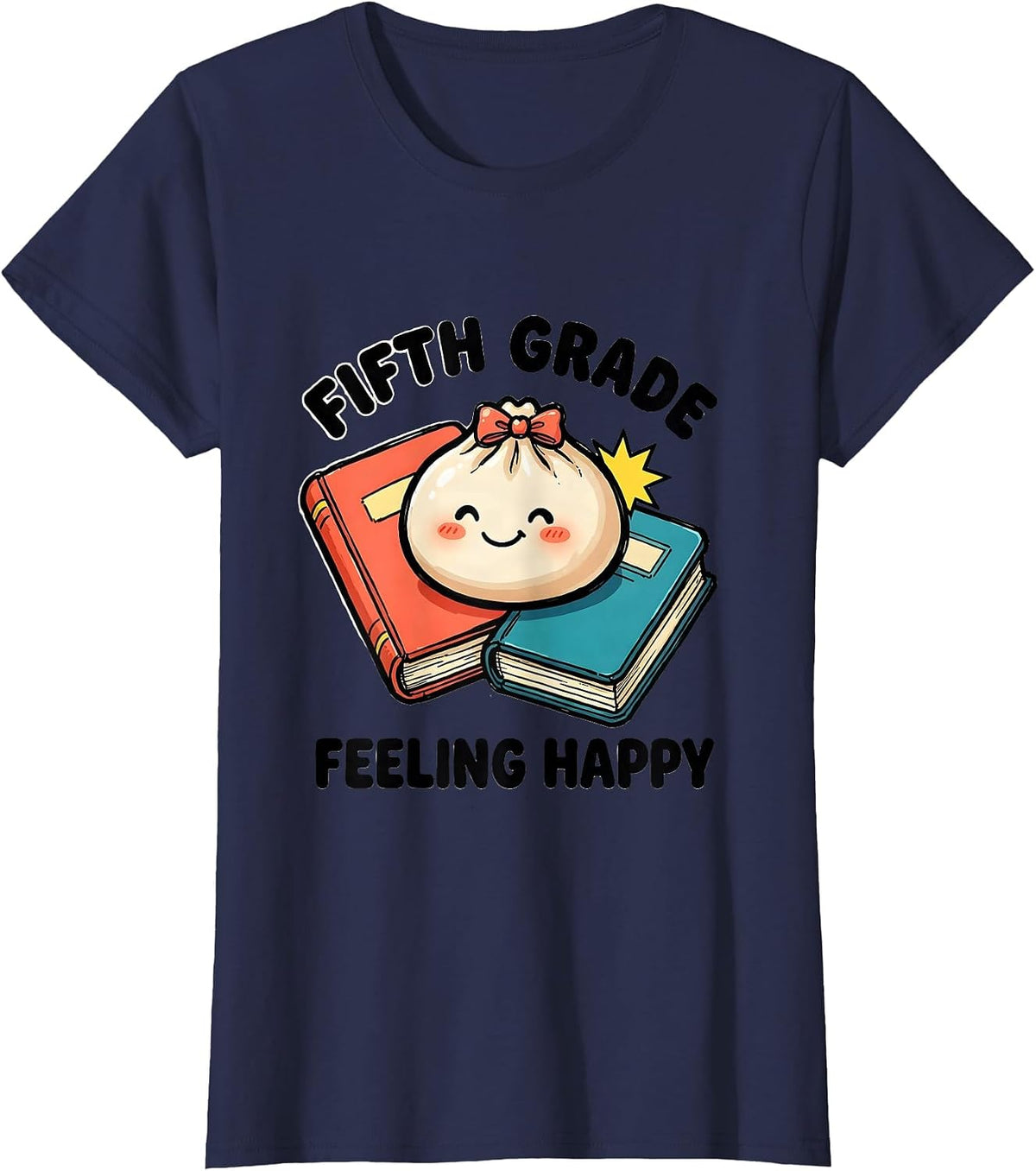 Women's Fifth Grade Feeling Happy Kawaii Dumpling Back to School T-Shirt - Navy Blue