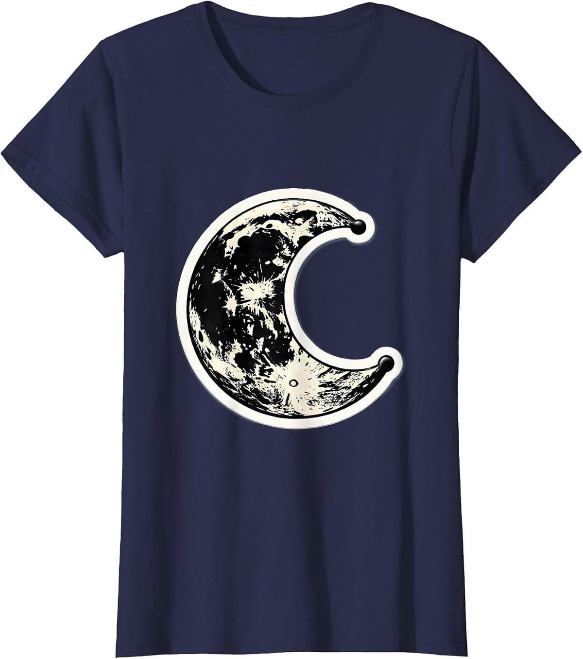 Women's Cow Print Crescent Moon Graphic Design T-Shirt - Navy Blue