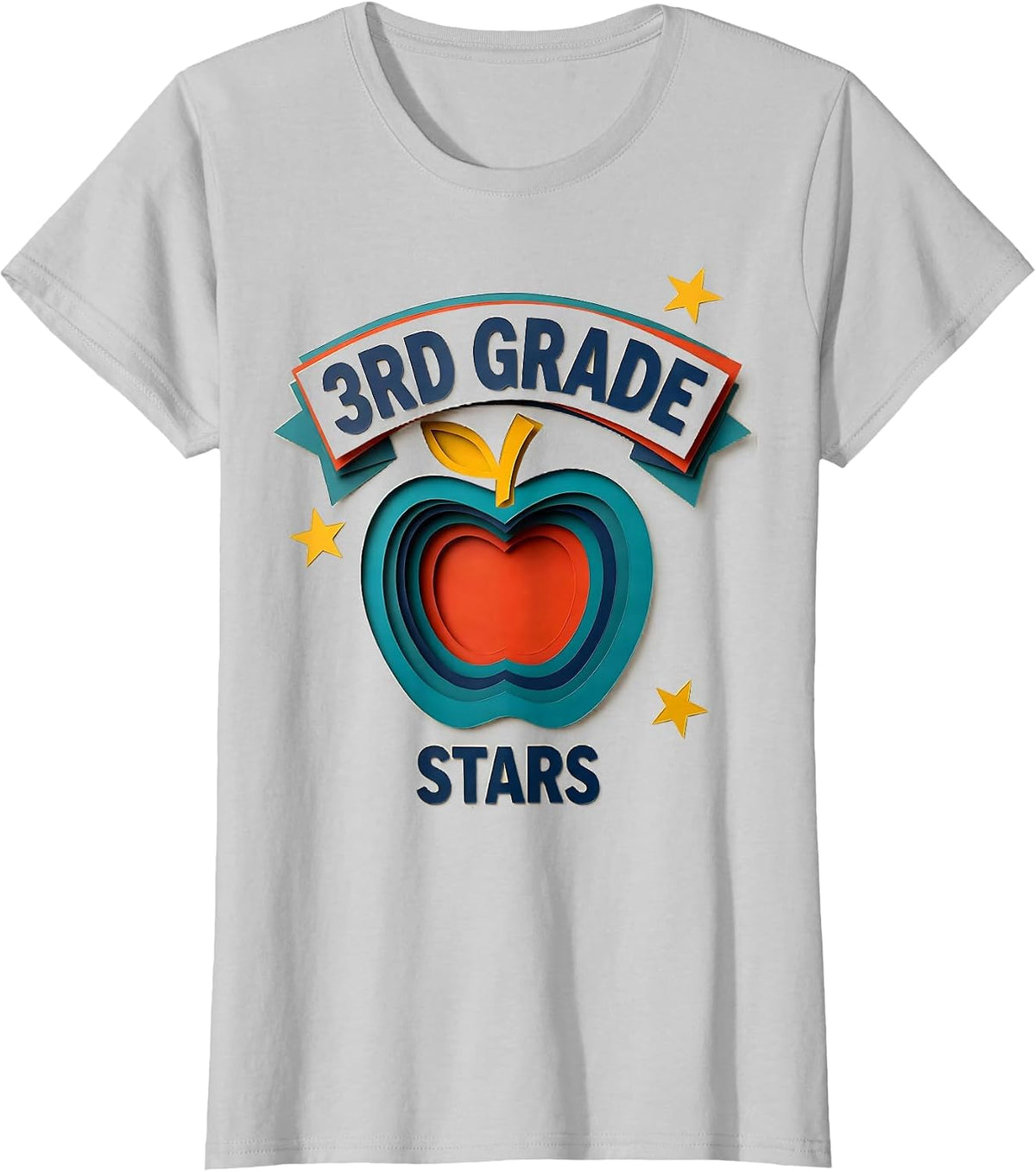3rd Grade Stars Paper Cutout Teacher Back To School Crew T-Shirt - Silver Grey