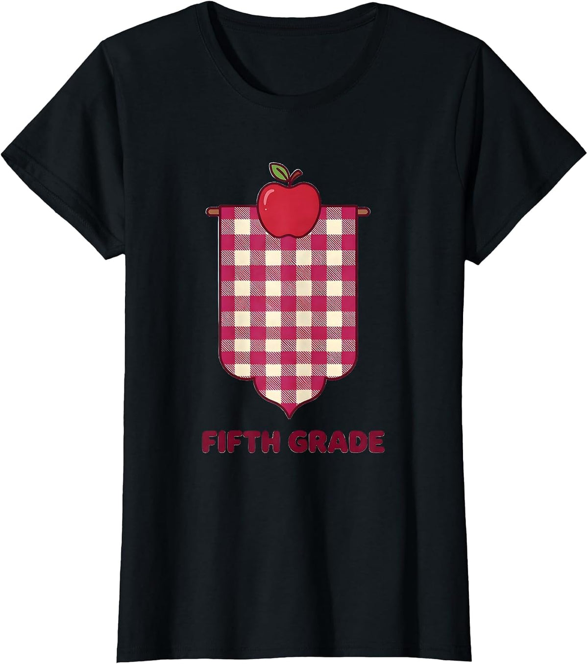 Fifth Grade Cute Gingham Picnic Preppy Back To School T-Shirt - Black