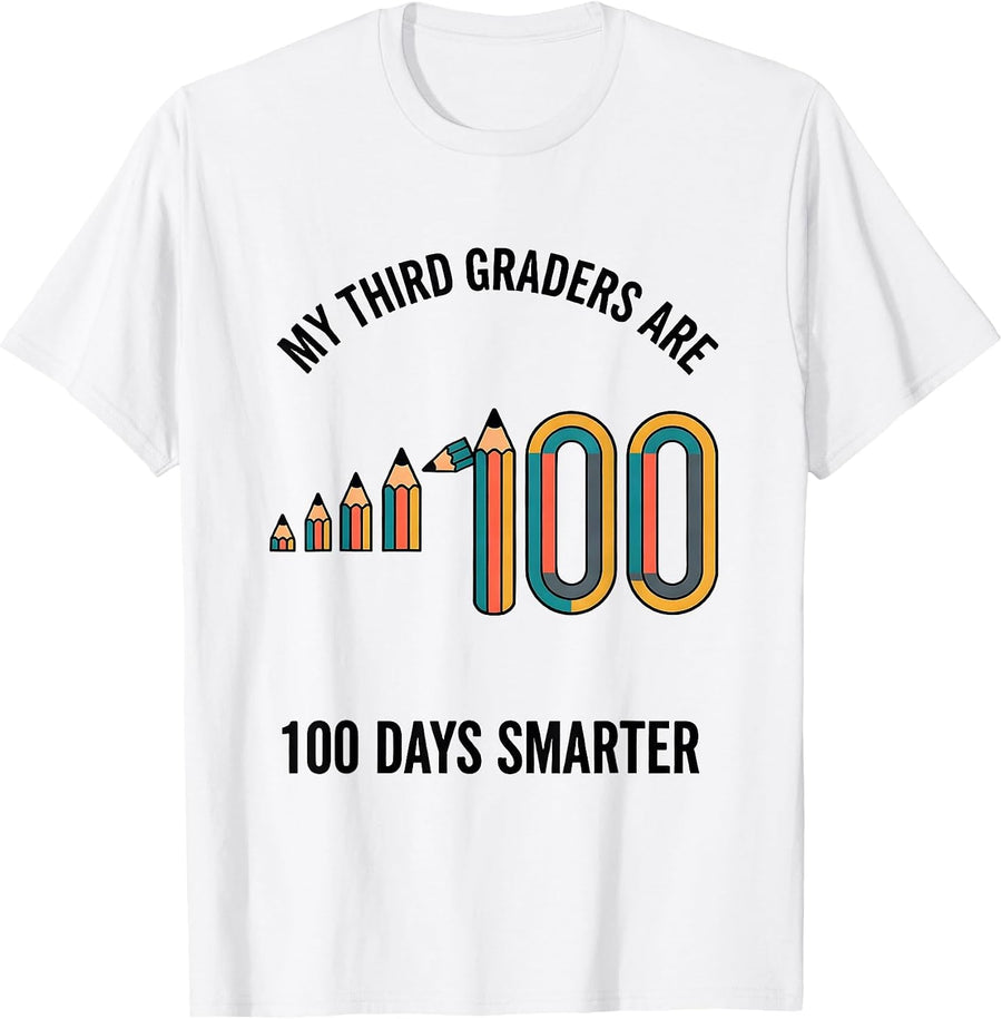 Men's My Third Graders Are 100 Days Smarter Retro Teacher 100th T-Shirt - White