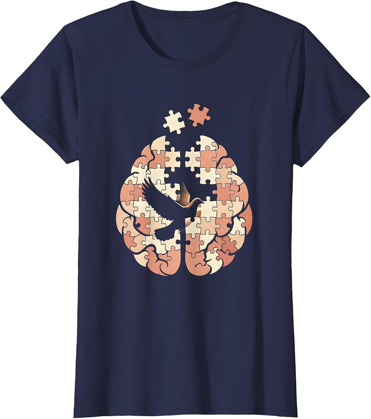 Women's Sped Teacher Brain Puzzle Piece Graphic T-Shirt - Navy Blue