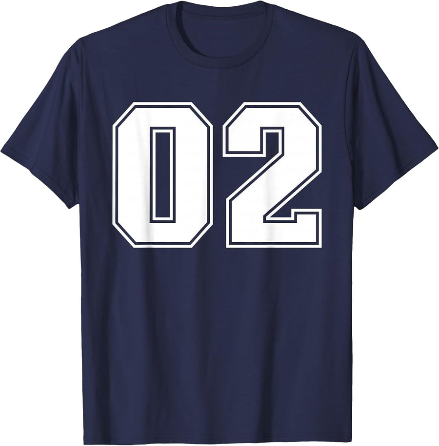 02 Jersey Number Baseball Football Soccer Halloween Birthday T-Shirt - Navy Blue