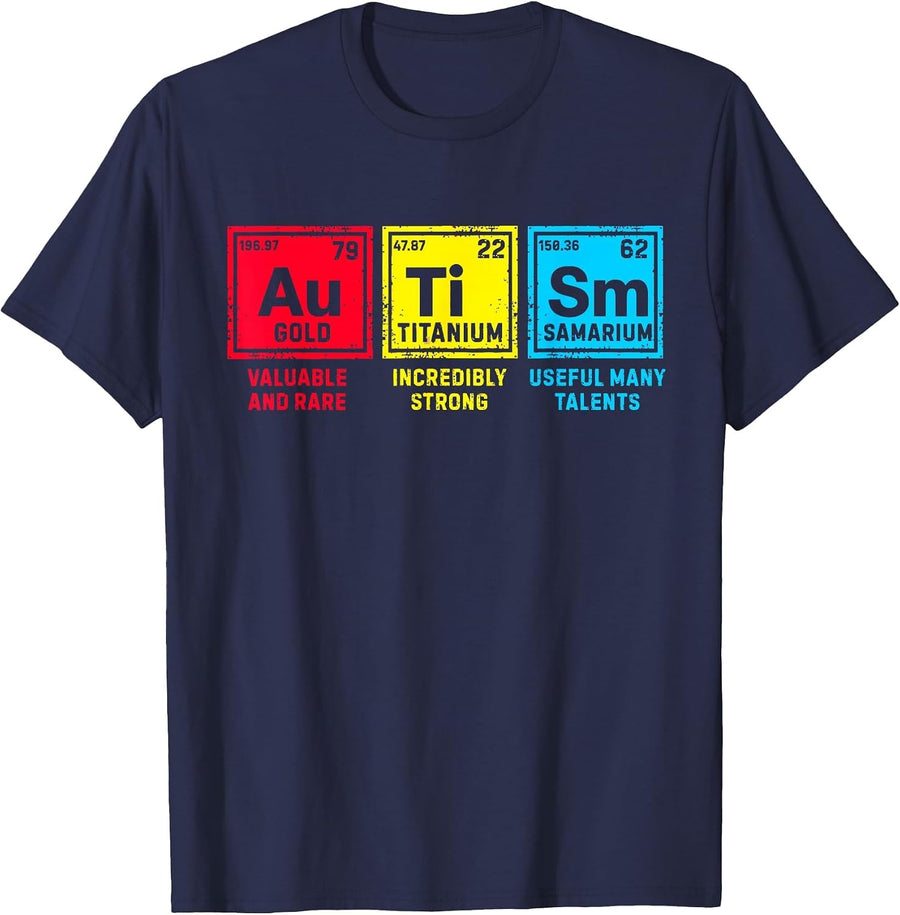 Funny Autism Awareness Elements Periodic Table Science T-Shirt for Teachers STEM Tees - Navy Blue