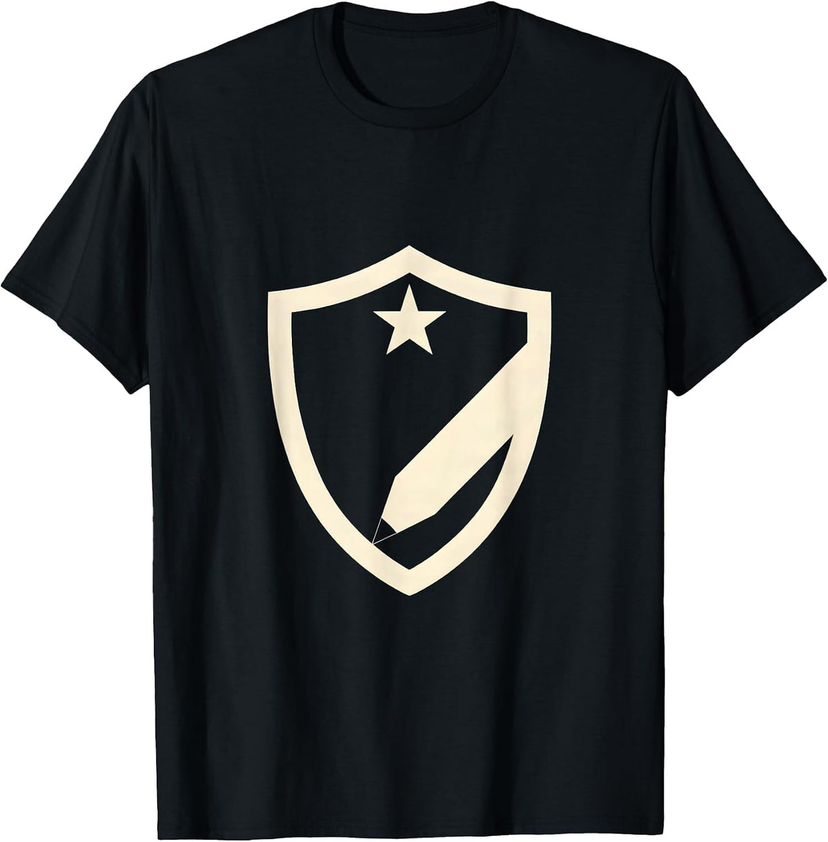 Men's Sped Teacher Shield Pencil Star Crest Design T-Shirt - Black