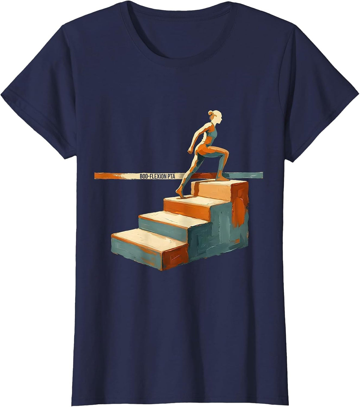 Women's Boo-Flexion PTA Physical Therapy Halloween Therapist Humor T-Shirt - Navy Blue