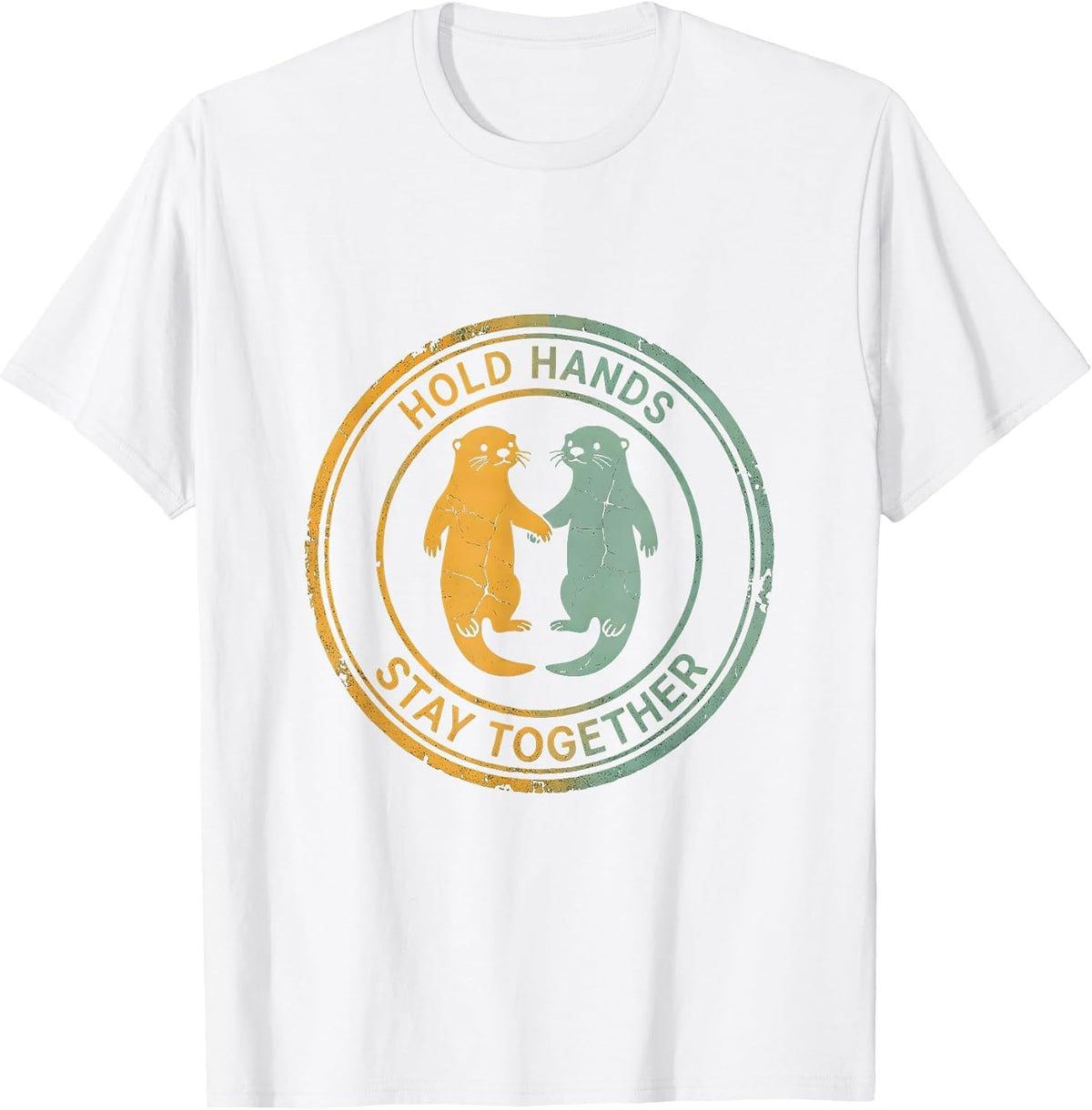 Men's Otter Hold Hands Stay Together Design T-Shirt - White