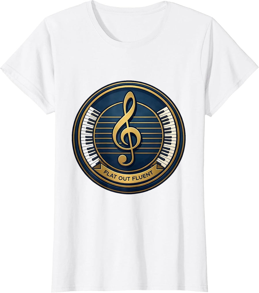 Women's Flat Out Fluent Humor Music Lover Gift Pianist Teacher T-Shirt - White