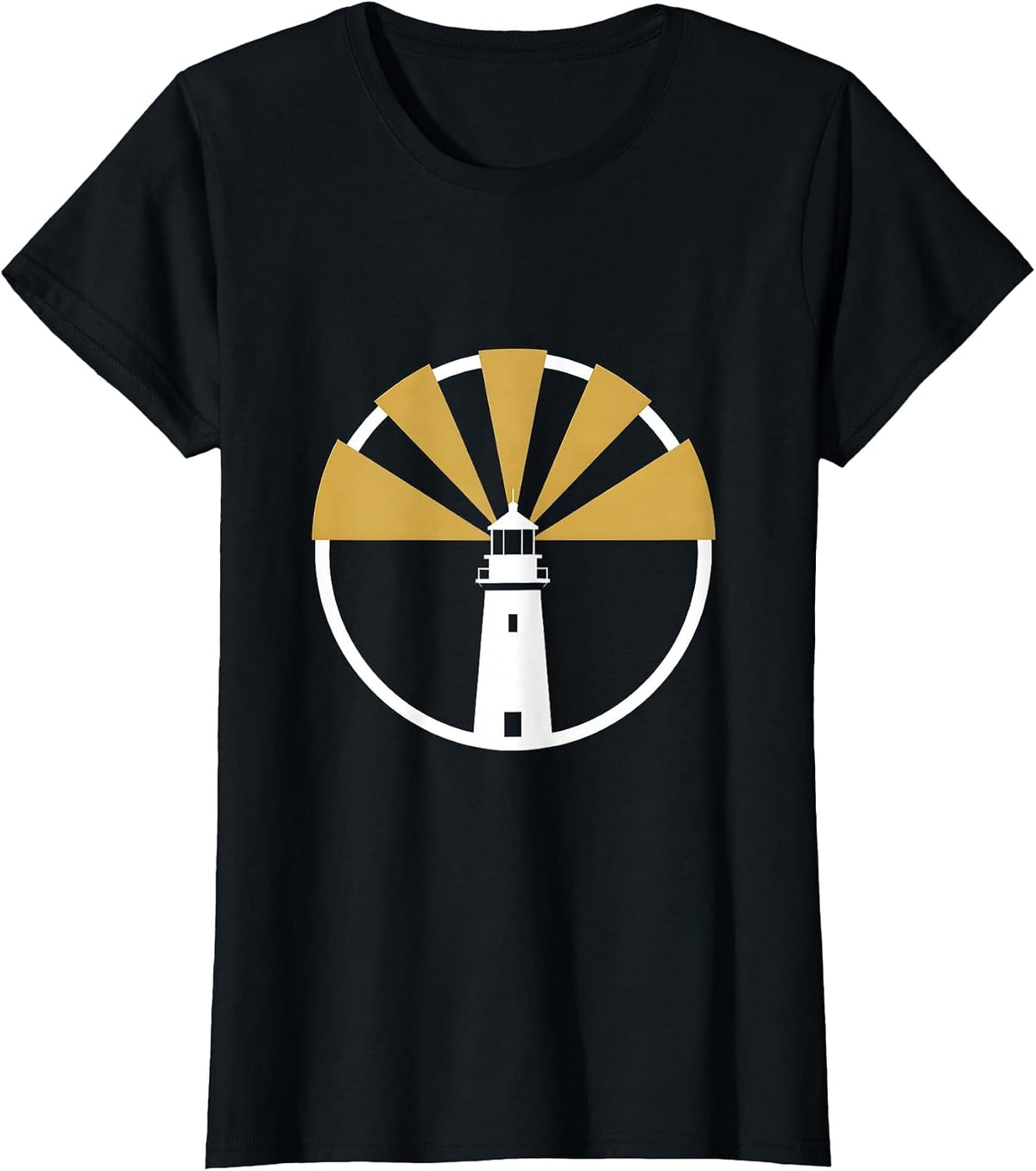 Autism Awareness Lighthouse Rainbow Rays Graphic T-Shirt - Black