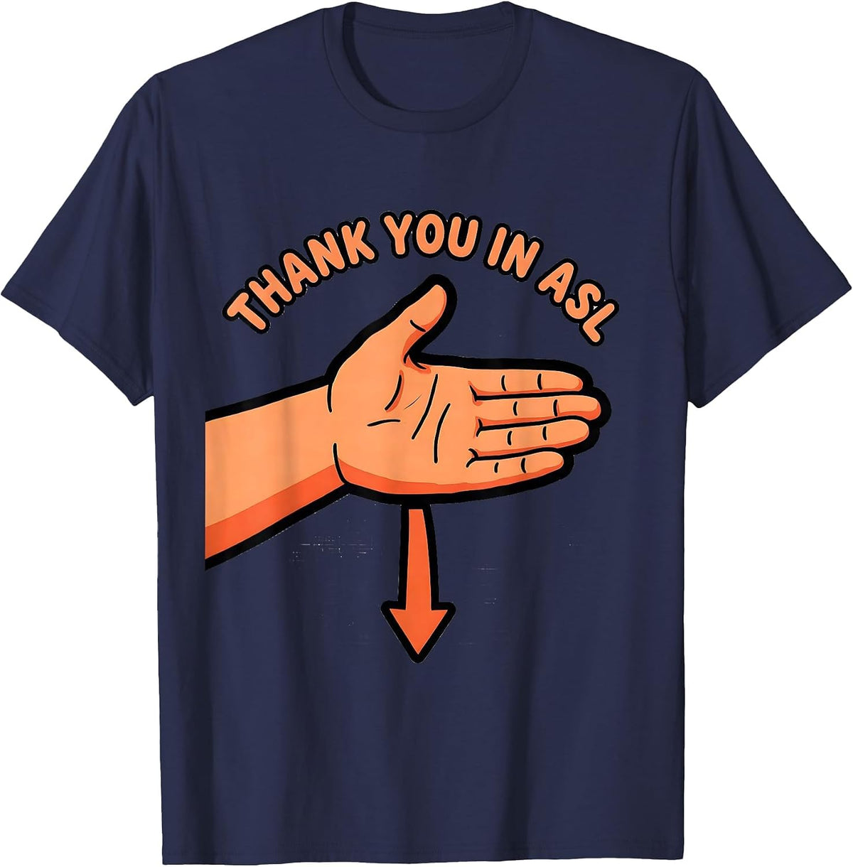 Thank You in ASL Cartoon Sign Language Teacher Deaf T-Shirt - Navy Blue
