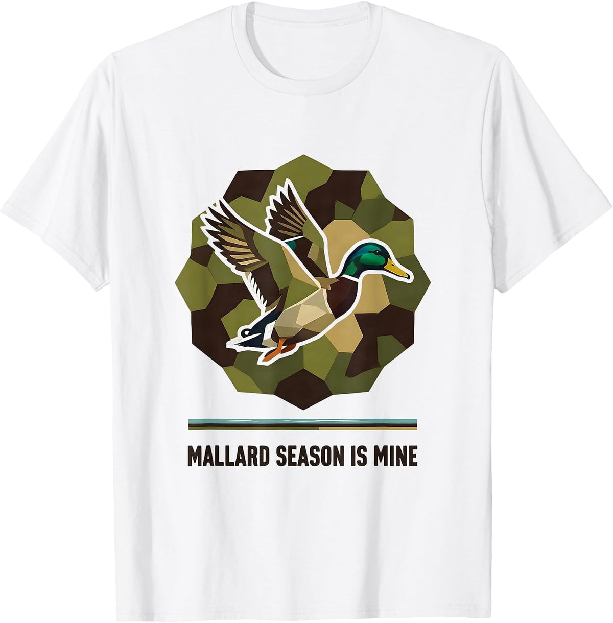 Men's Mallard Season Is Mine Geometric Camo Hunter Duck Hunting T-Shirt - White