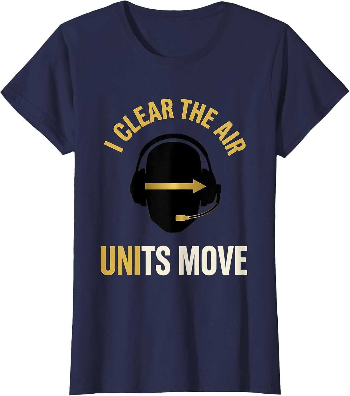Women's I Clear The Air Units Move Thin Gold Line 911 Dispatcher T-Shirt - Navy Blue