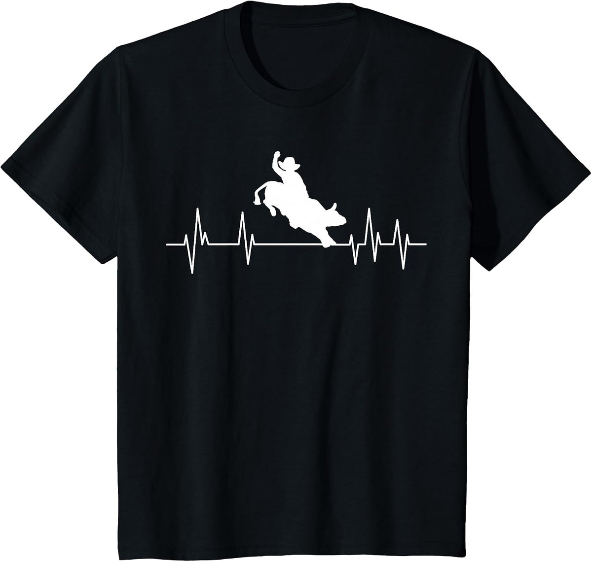 Bull Riding Heartbeat Cowboy Bull Rider Rodeo Sport T-Shirt - Black