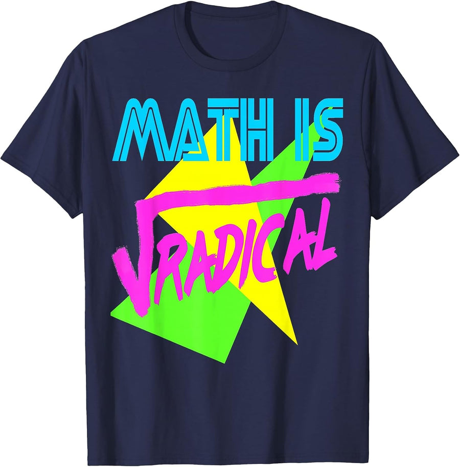 Funny Math is Radical Retro 80s Vintage Algebra Teacher T-Shirt - Navy Blue
