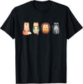 Cute Woodland Creatures Fox Owl Hedgehog Racoon T-Shirt, Men, Black, Small - As Pictured