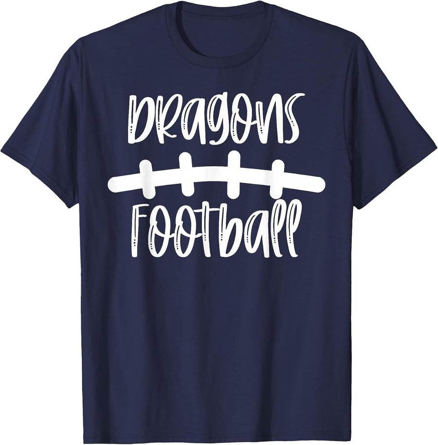 Dragons Football School Spirit Team Mascot Game Night T-Shirt - Navy Blue