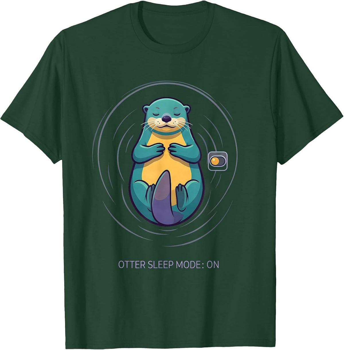 Otter Sleep Mode On Funny Animal Lover Pajama Gift T-Shirt - Dark Green