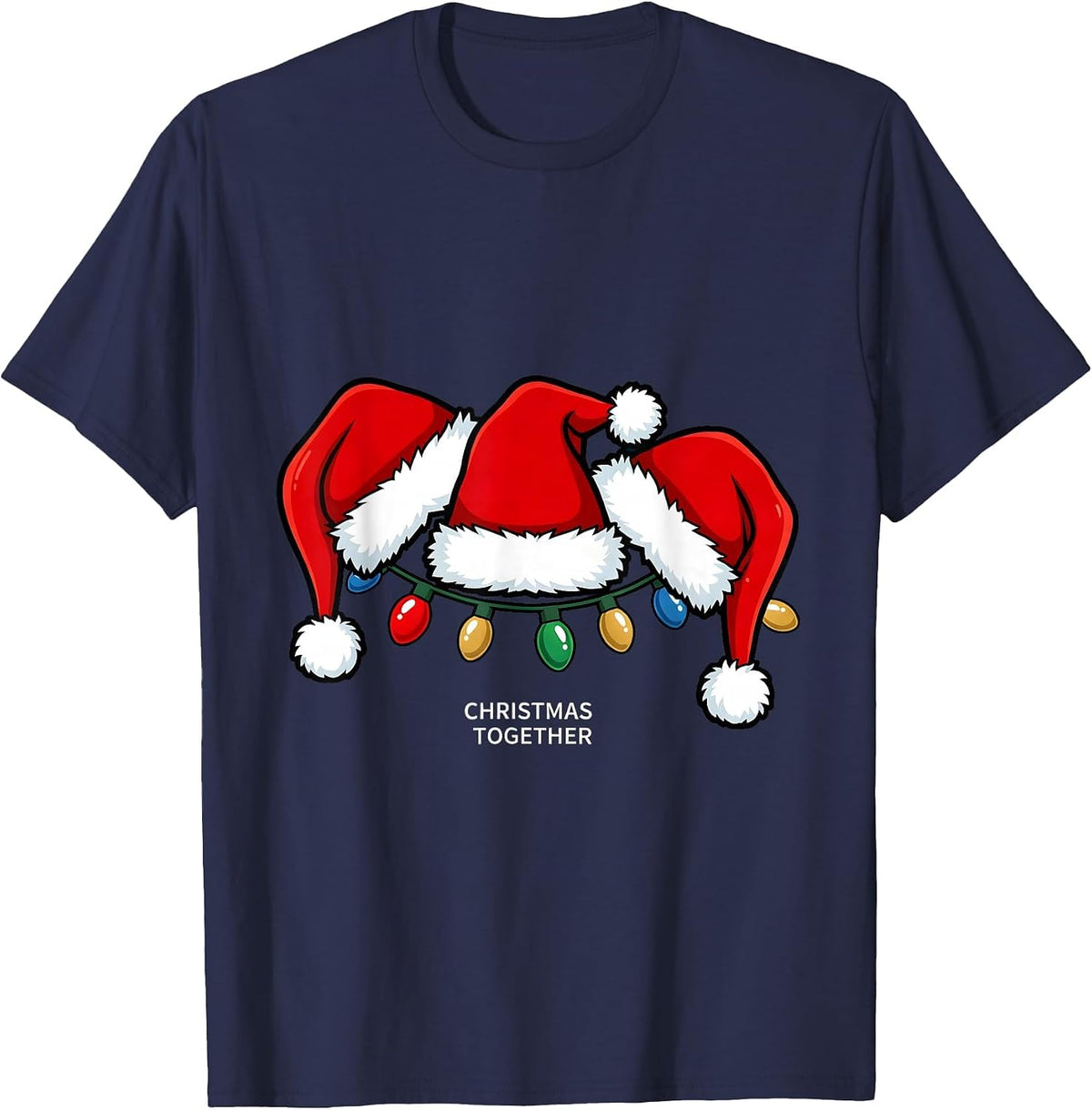 Men's Christmas Together Bold Santa Hat Lights Family Matching T-Shirt - Navy Blue
